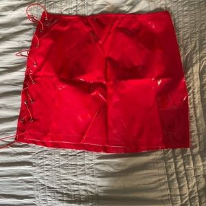 Leather Red Mini Skirt (right side cut out)